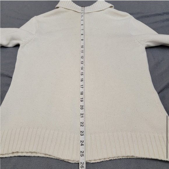 Women's LRL Lauren Jeans Co Ivory Mock Neck Sweater Brass Buckles Size M/L - Picture 5 of 12